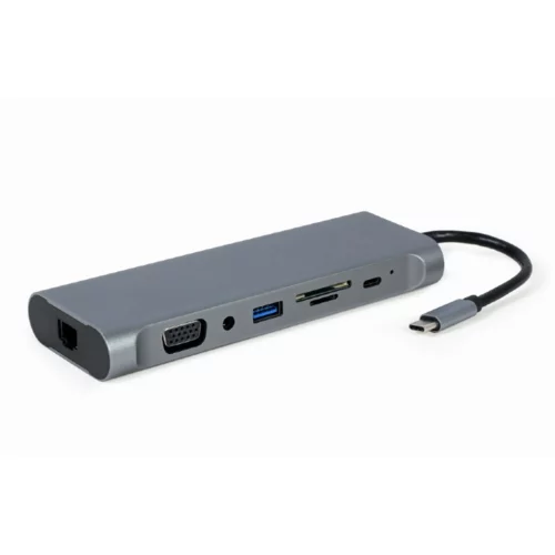 Cablexpert Adapter USB-C 8-v-1 USB, HDMI, DP, LAN, VGA, PD, čitalec kartic + audio, (20441790)