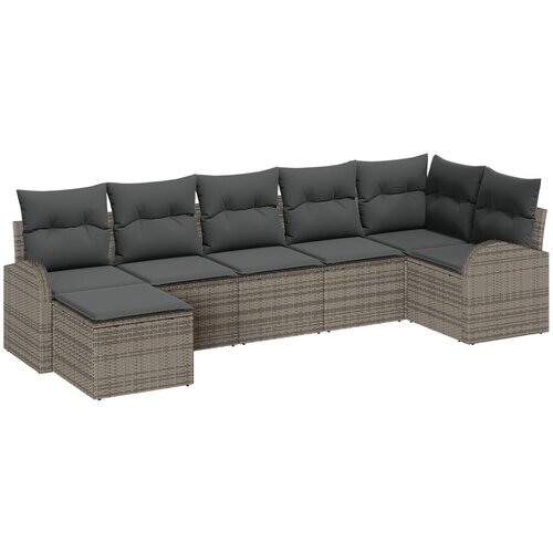 vidaXL 7-delna vrtna sedežna garnitura z blazinami siva Poly Rattan, 2-sedežna vrtna sofa z omaro in blazinami siva Poly Rattan Cene