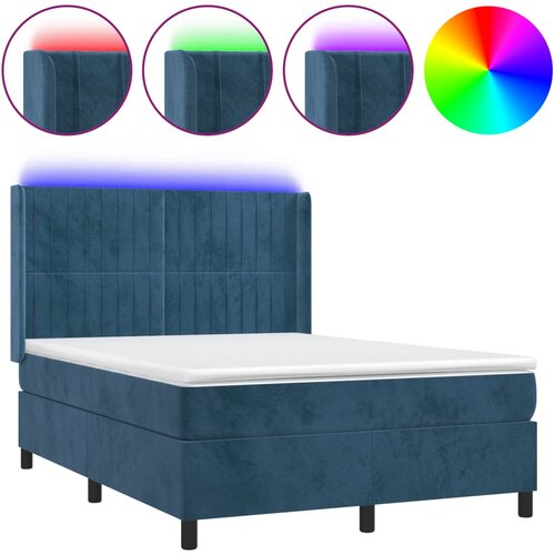 VidaXL Box spring postelja z vzmetnico LED temno modra 140x190cm žamet, (20895383) Slike