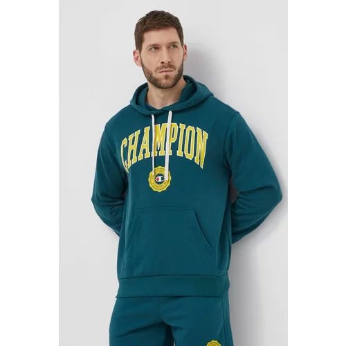 Champion Dukserica za muškarce, boja: zelena, s kapuljačom, s tiskom