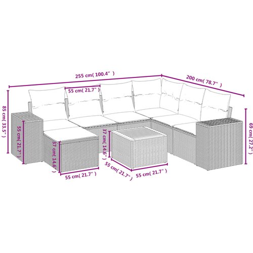  8-dijelni set vrtnih sofa od poliratana s jastucima crni Crna 83 x 62 x 69 cm Slike