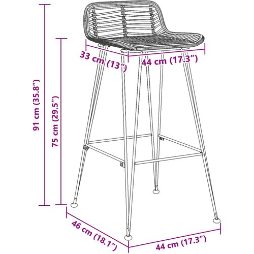  Barski stol 2 pcs Crna 44 x 46 x 91 cm Ratan i Čelik Slike