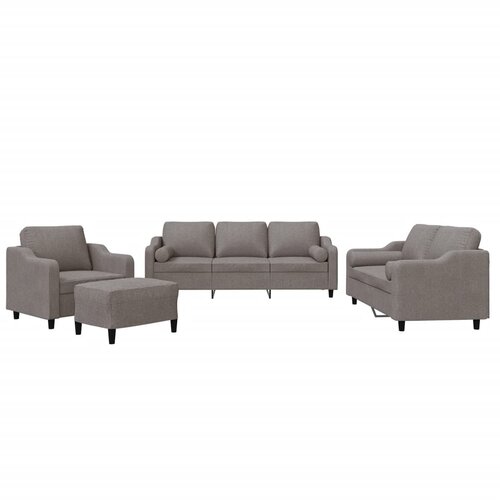 VidaXL 4-dijelni set sofa s jastucima smeđesivi od tkanine - Sivo-smeđa s jastucima i tabureom Slike
