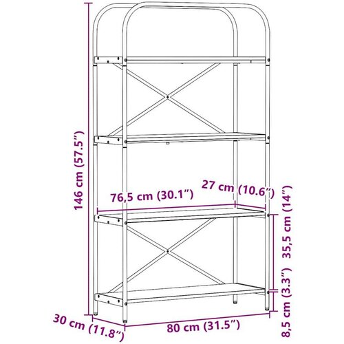 VidaXL Polica Sivi hrast sonoma 80 x 30 x 146 cm Konstruirano drvo Slike
