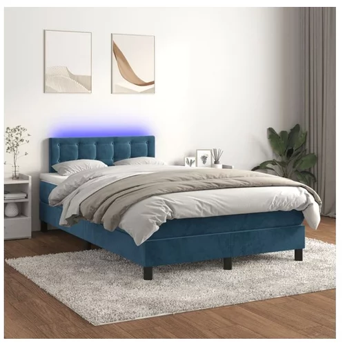 vidaXL Box spring postelja z vzmetnico LED temno modra 120x2
