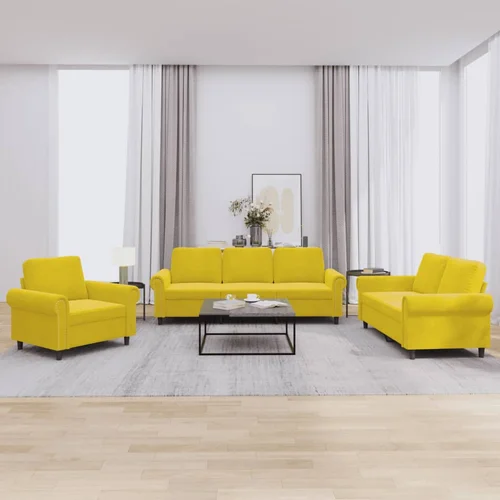  3-dijelni set sofa s jastucima žuti baršunasti