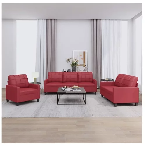 vidaXL 3-dijelni set sofa s jastucima boja vina od umjetne kože