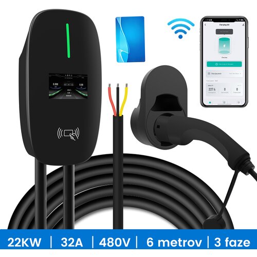JUNSUN Tip2 električni avtomobilski stenski polnilnik, trifazni 22 kW, tok nastavljiv prek aplikacije, polnjenje po naročilu, s 4 RFID karticami (6 m,6–32A ), (22127989) Cene