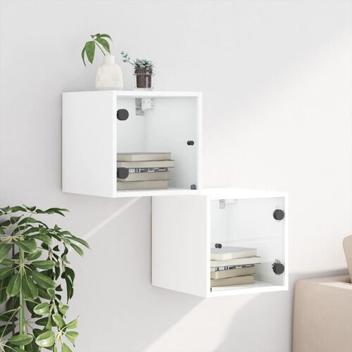  Noćni ormarići sa staklenim vratima 2 kom bijeli 35x37x35 cm Slike