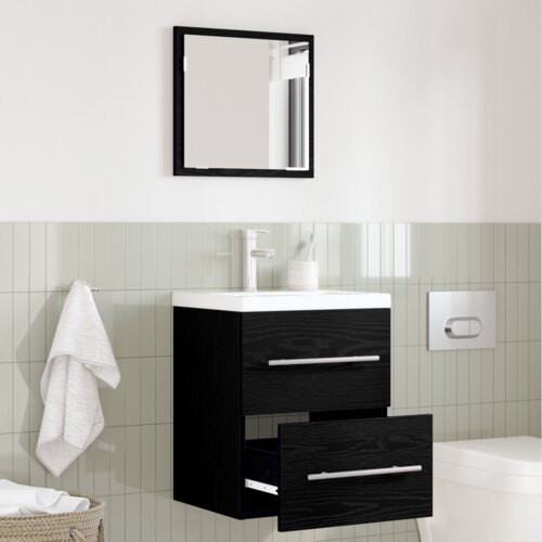 VidaXL Kopalni&amp;scaron;ka omarica Črni hrast 41 x 38.5 x 48 cm Konstruiran les Slike