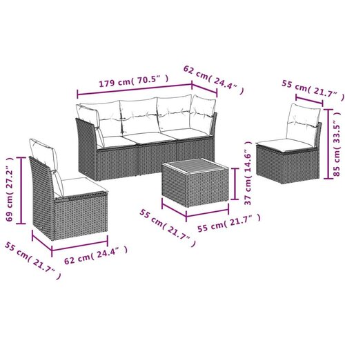  6-dijelni set vrtnih sofa s jastucima crni od poliratana Slike