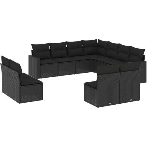  11-dijelni set vrtnih sofa od poliratana s jastucima crni Crna 65.5 x 62 x 69 cm Slike