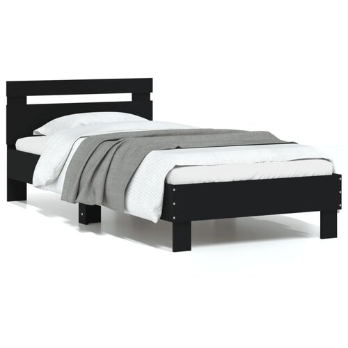 VidaXL Okvir kreveta s uzglavljem crni 90 x 200 cm konstruirano drvo Slike