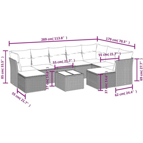 vidaXL 10-dijelni set vrtnih sofa od poliratana s jastucima sivi Cene