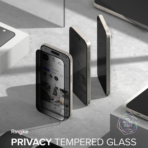 Ringke Cover Display ID Glass kaljeno staklo za iPhone 16 Plus / 15 Plus -Privacy Slike