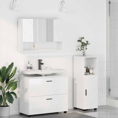  Set namje&scaron;taja za kupaonicu s ladicama 3 pcs Visoki sjaj bijela Cijene