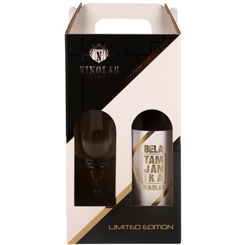 Nikolas Wines poklon set premium belo vino 0.75l + 1 ćaša Slike