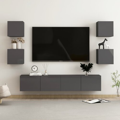  6-dijelni set TV ormarića visoki sjaj sivi od iverice Slike