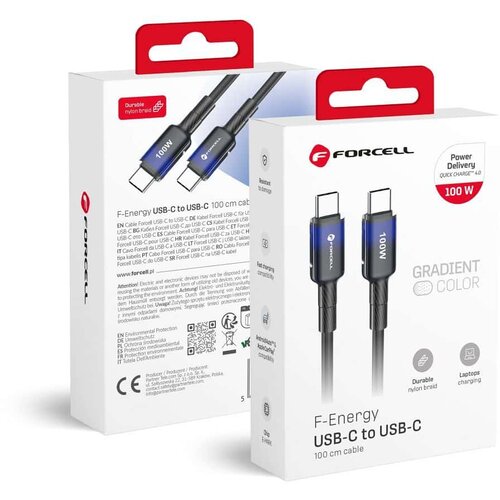 Forcell USB-C na USB-C kabel QC4.0 PD 5A 100W Forcell F-Energy Gradient 1 m črn Slike