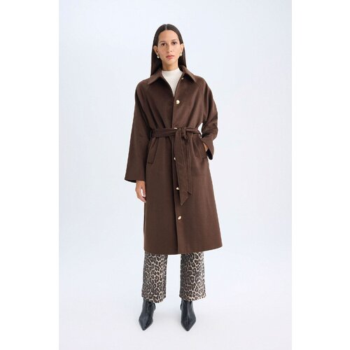 Defacto Relax Fit Polo Collar Buttoned Belted Pocket Long Cashmere Coat Slike