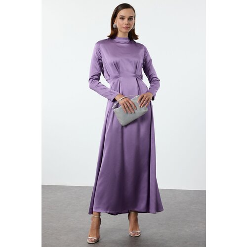 Trendyol Purple Waist Pleat Detailed Woven Satin Evening Dress Cene