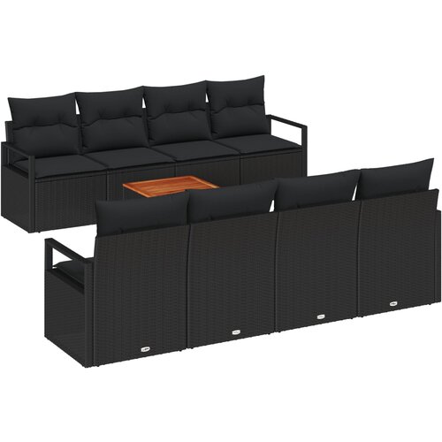 VidaXL 9-delna vrtna sedežna garnitura z blazinami črn poli ratan akacija, 2-sedežna vrtna sofa z blazinami črn poli ratan Slike