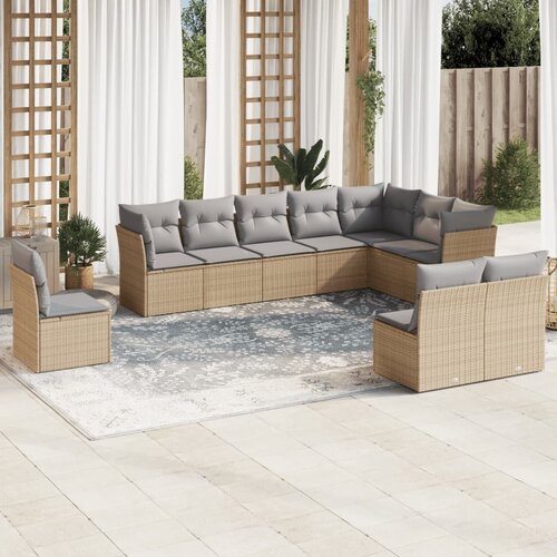 vidaXL 10-dijelni set vrtnih sofa s jastucima bež od poliratana Cijene