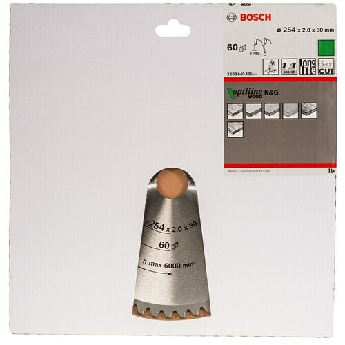 Bosch List za kružnu pilu Optiline Wood (254 mm, Provrt: 30 mm, 60 zubaca, &amp;Scaron;irina reza: 2 mm) Slike