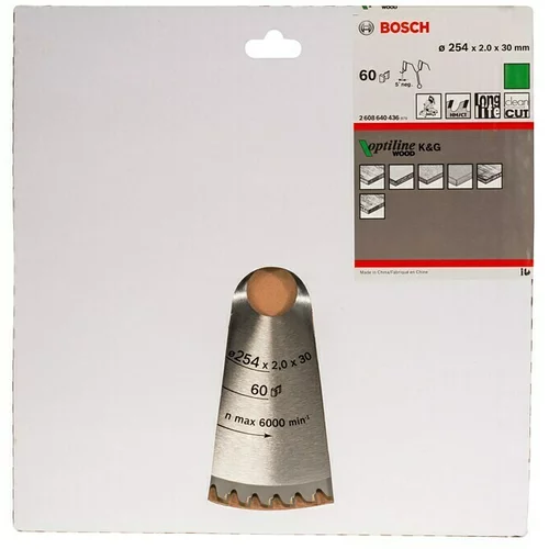 Bosch List za kružnu pilu Optiline Wood (254 mm, Provrt: 30 mm, 60 zubaca, Širina reza: 2 mm)