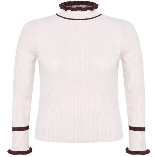 Trendyol Curve Stone Stand Collar Stripe Detailed Thin Knit Sweater