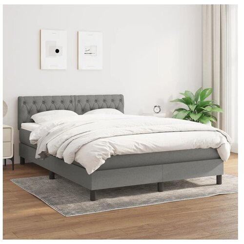  Box spring postelja z vzmetnico temno siva 140x200 cm blago Cene