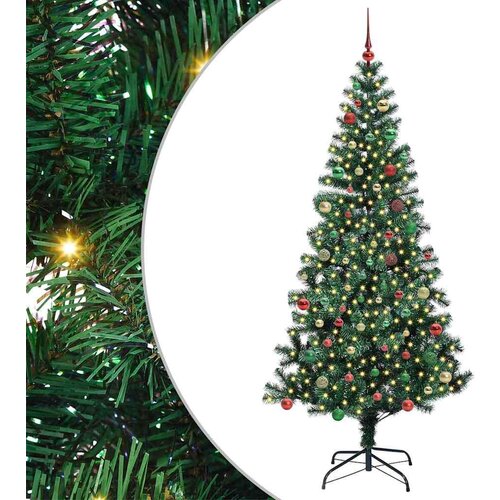 VidaXL Umjetno predsvijetljeno božićno drvce Zelena 210 cm PVC i metal Slike