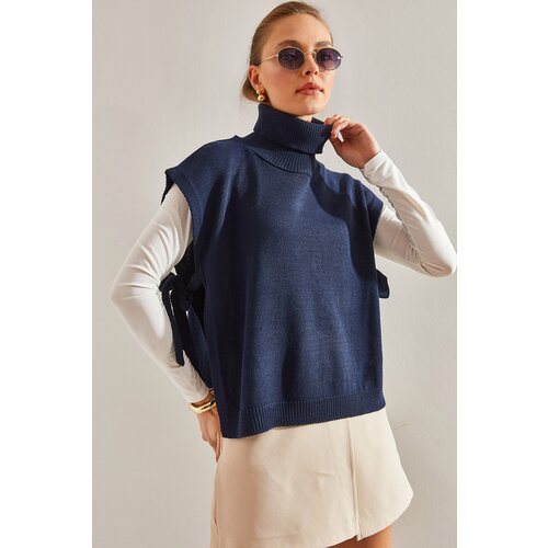 Bianco Lucci Women's Turtleneck Belt Tie Knitwear Sweater Slike