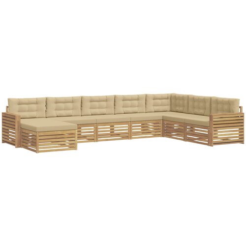  Set vanjskih sofa 8 kom. Bijela i bež Čvrsto drvo akacije 410 x 251,5 x 73 cm Slike