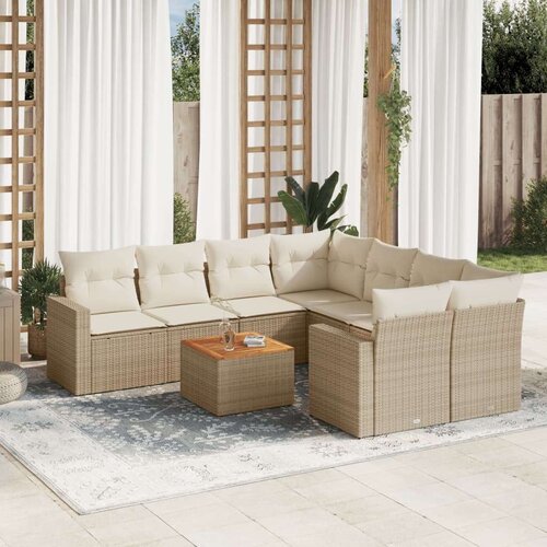 vidaXL 9-dijelni set vrtnih sofa s jastucima bež od poliratana Cijene
