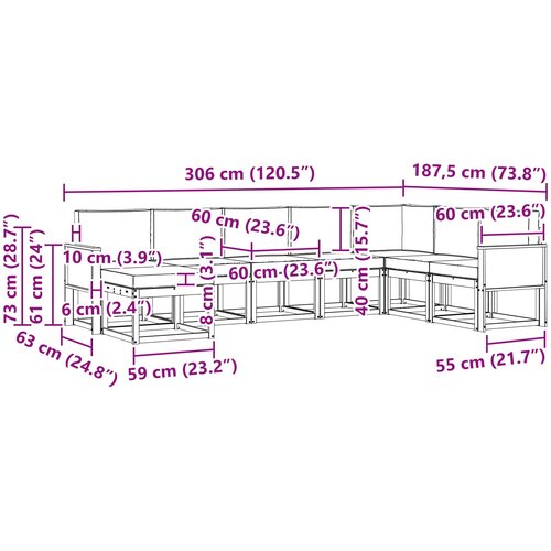  Set vanjskih sofa 8 pcs Prirodna i antracit 306 x 187,5 x 73 cm Slike