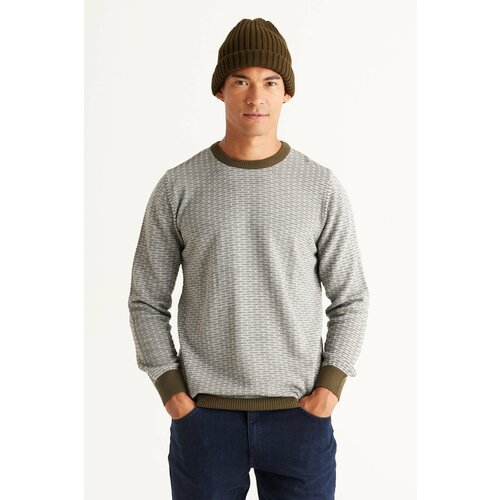 ALTINYILDIZ CLASSICS Men's Grey-Khaki Anti-Pilling Standard Fit Regular Fit Crew Neck Knitwear Sweater Slike