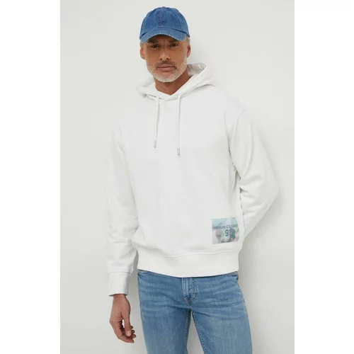 Armani_Exchange Bombažen pulover moška, bela barva, s kapuco
