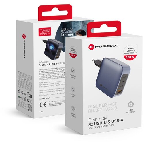 forcell kućni punjač  f-energy gan sa 3x usb-c i usb-a port 100W sa pd i quick charge 4.0 Cene