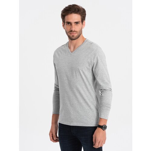 Ombre Men's unprinted V-NECK longsleeve - grey melange Slike