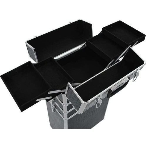 VidaXL Voziček za ličila iz aluminija črn s krokodiljim vzorcem Slike