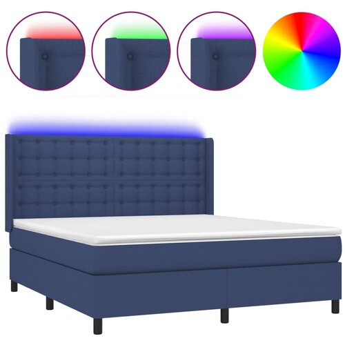 VidaXL Box spring postelja z vzmetnico LED modra 160x200 cm blago, (20896654) Slike