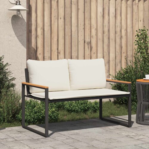  Klupa s jastukom Crna i krem-bijela 115 x 65 x 72 cm Ratan Slike