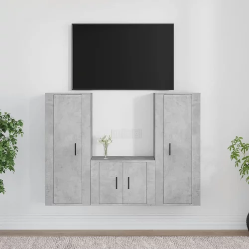 vidaXL 3-dijelni set TV ormarića siva betona konstruirano drvo