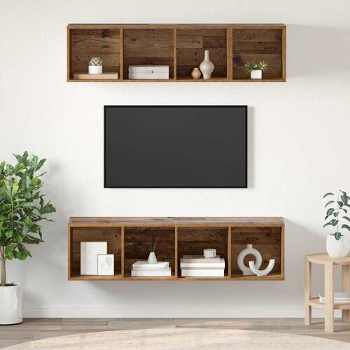  Set TV komoda 3 kom. Staro drvo Konstruirano drvo Smeđa 37 x 37 x 107 cm Slike