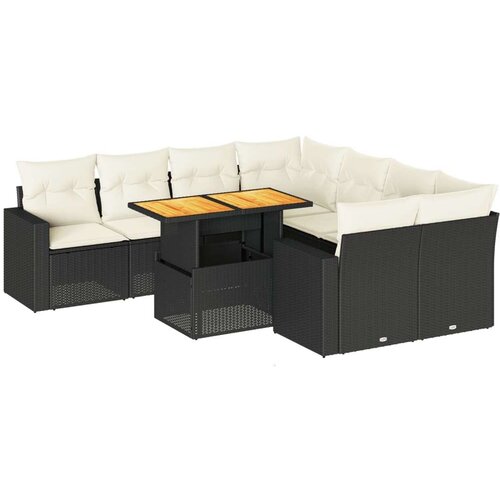 VidaXL 9-dijelni set vrtnih sofa s jastucima crni od poliratana Slike