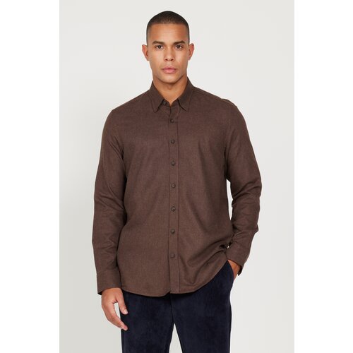 ALTINYILDIZ CLASSICS Men's Brown Recycle Slim Fit Slim Fit Hidden Button Collar Cotton Flannel Lumberjack Shirt Slike