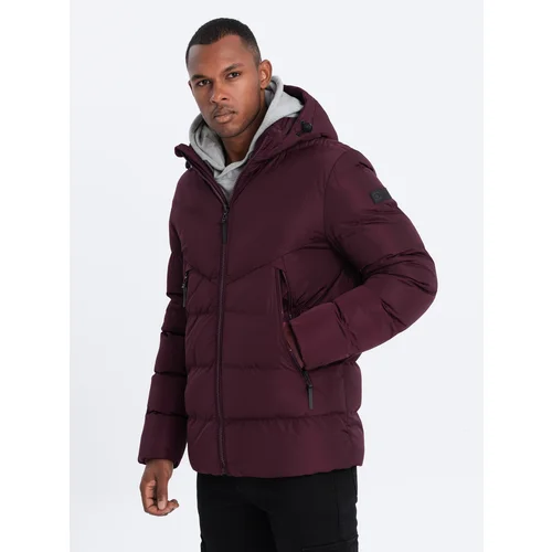 Ombre Men's winter jacket with unusual quilting - maroon