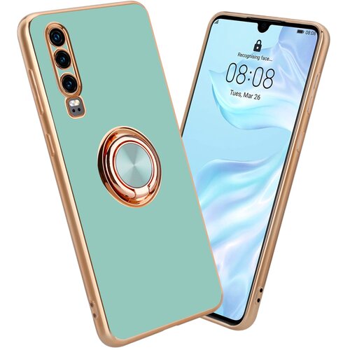 Cadorabo Huawei v sijajni turkizni - Zlato z obročem silikonski/TPU ovitek z za&scaron;čito pred kamero in držalo magnetnega avtomobila, (20617590) Cene