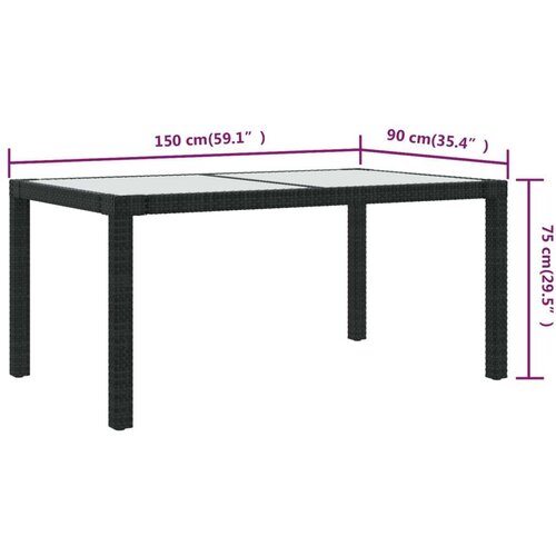 VidaXL Vrtni stol 150x90x75 cm od kaljenog stakla i poliratana crni Slike